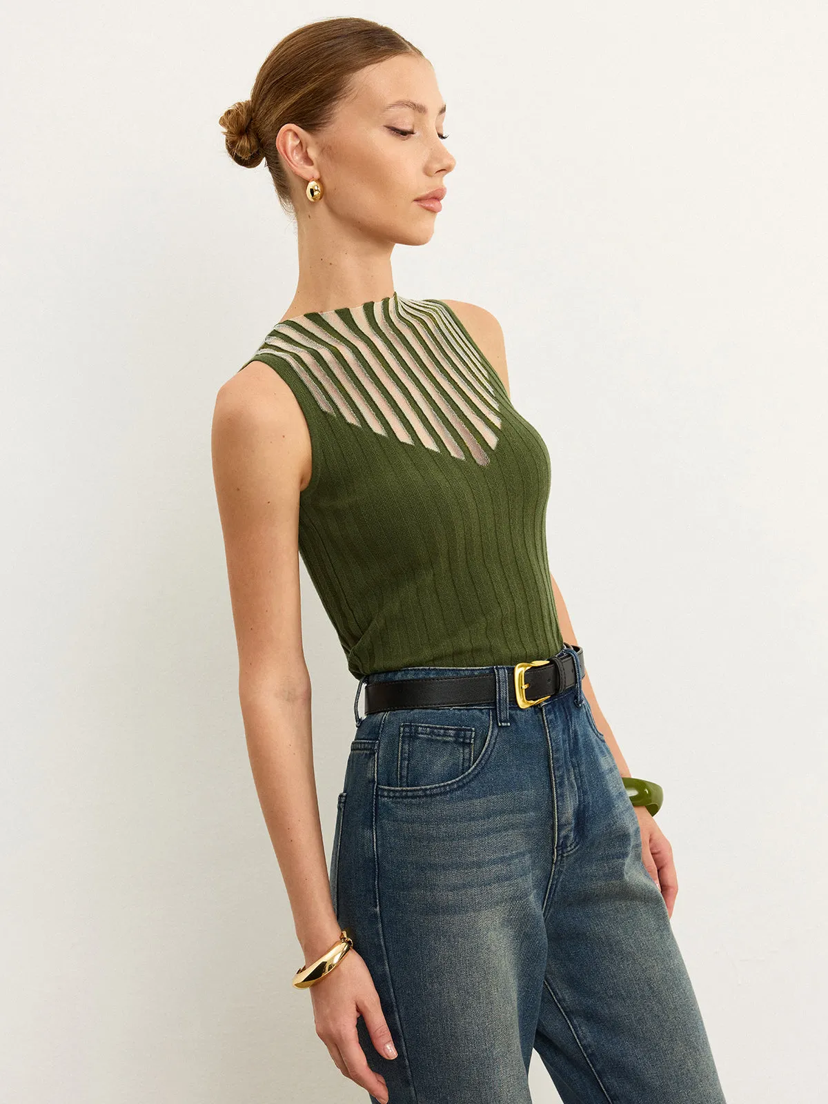 Sleeveless Top with Striped Sheer Detail sold by COMMENSE product image thumbnail 4
