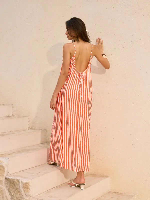 Striped Backless Maxi Dress sold by COMMENSE