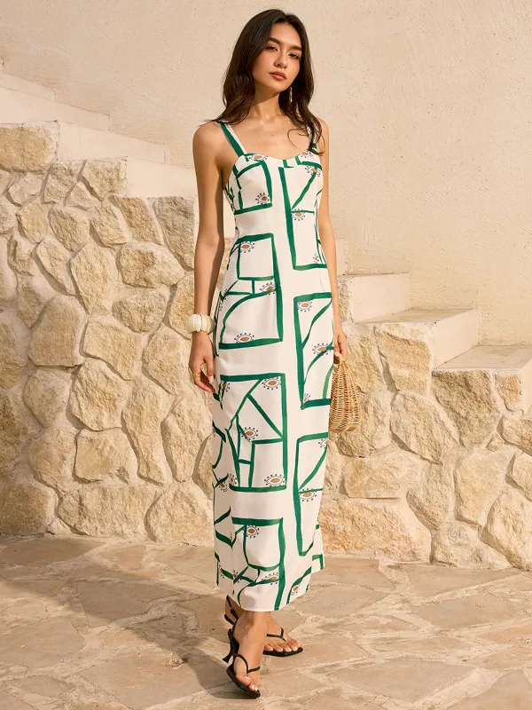 Geometric Print Maxi Dress sold by COMMENSE