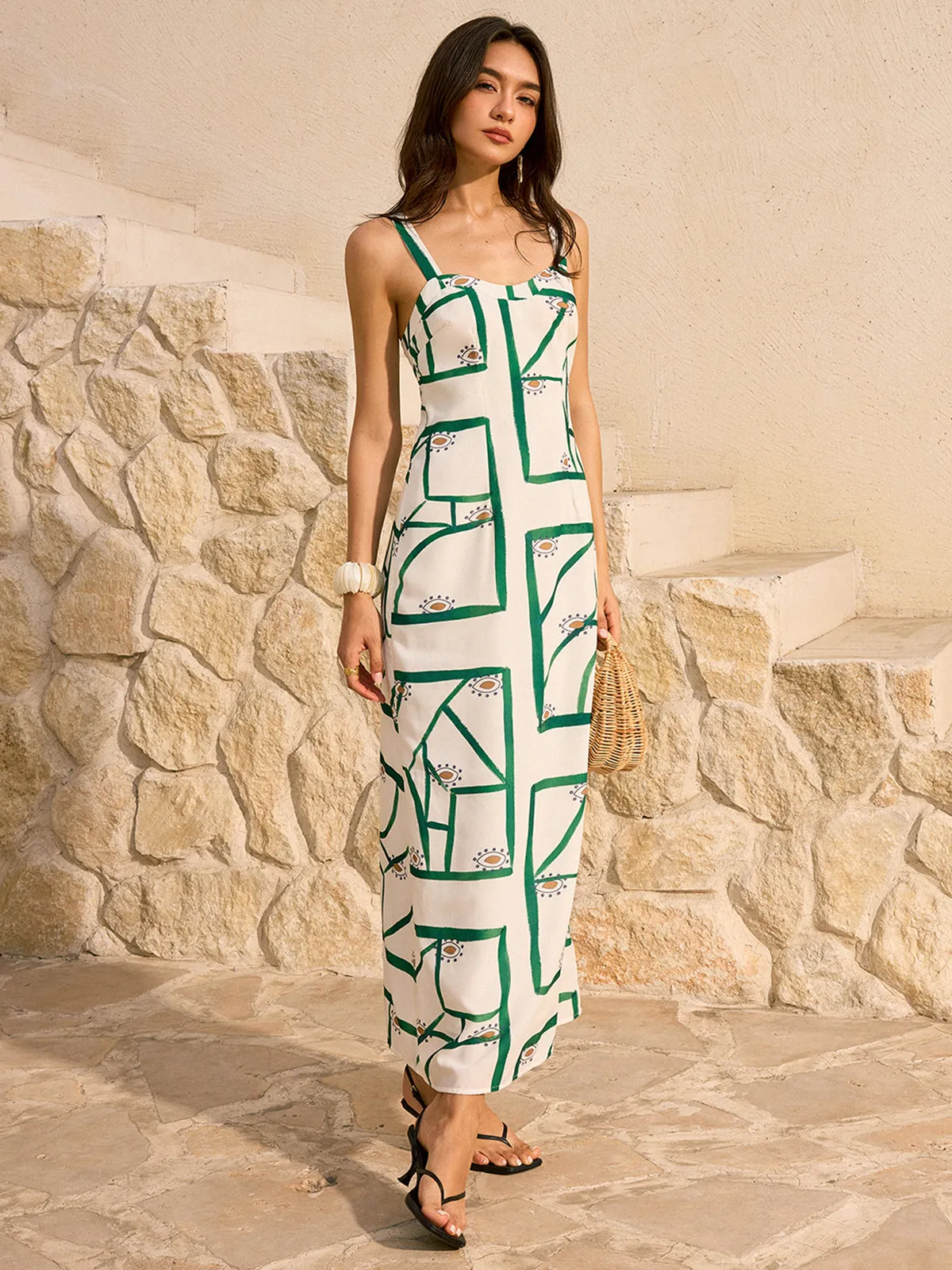 Geometric Print Maxi Dress sold by COMMENSE
