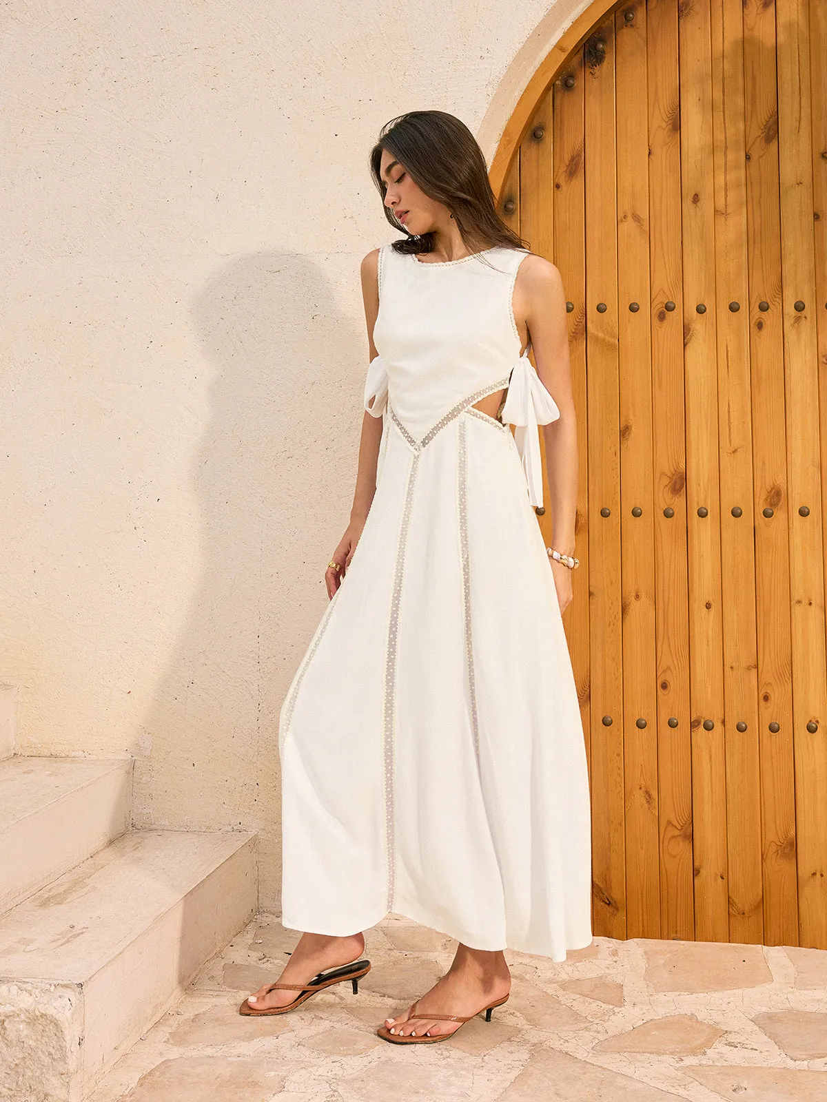 Linen & Cotton Cut-Out Tie-Back Maxi Dress sold by COMMENSE product image thumbnail 2