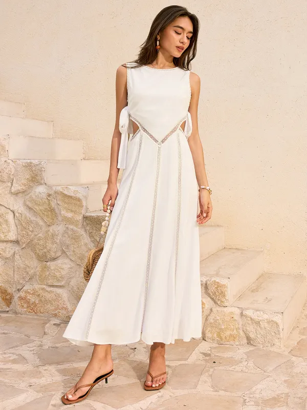 Linen & Cotton Cut-Out Tie-Back Maxi Dress sold by COMMENSE