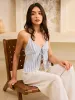 Striped Tie-Front Halter Top sold by COMMENSE