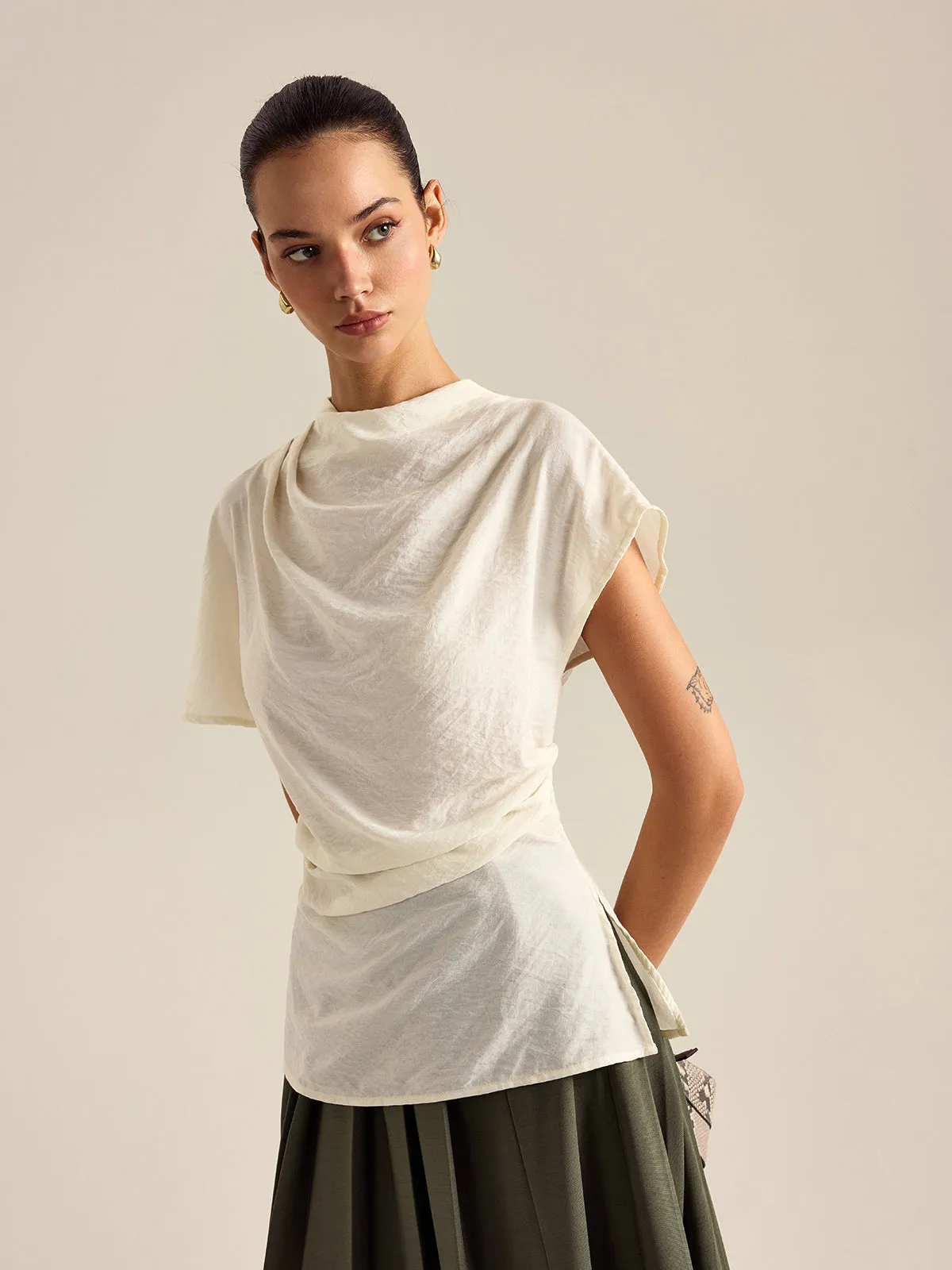 Draped Mock Neck Blouse sold by COMMENSE product image thumbnail 3