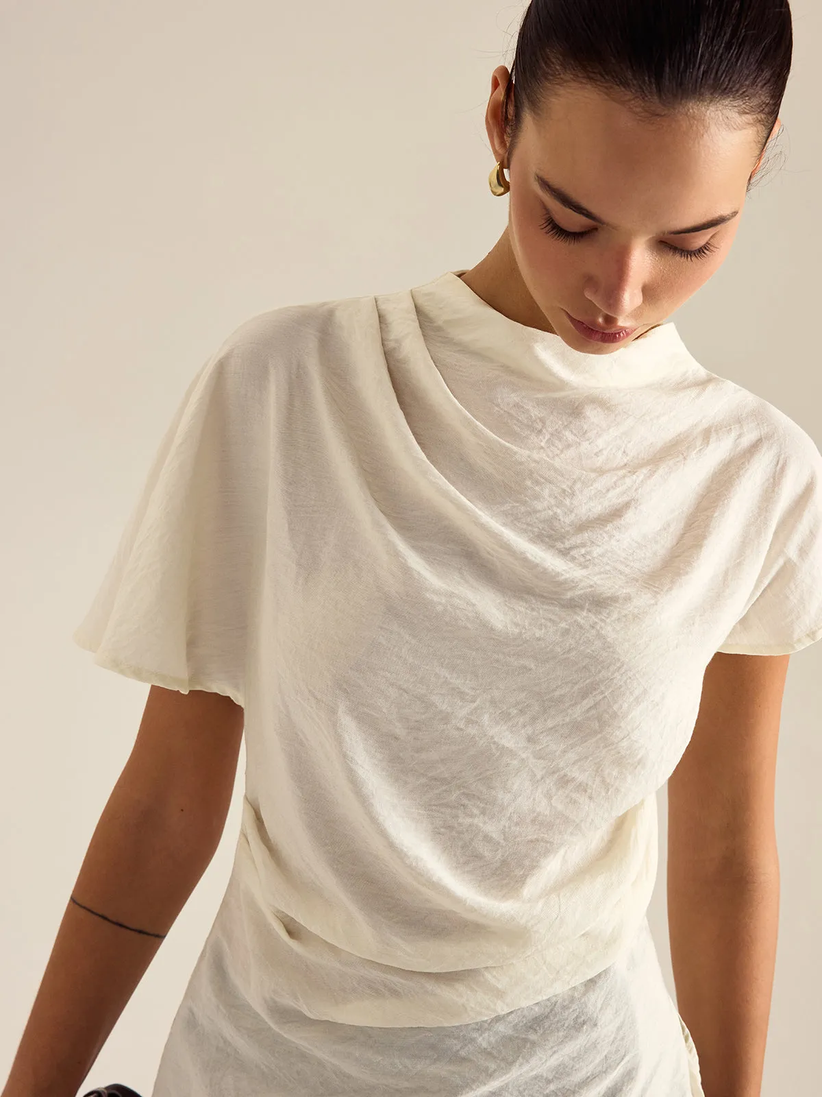 Draped Mock Neck Blouse sold by COMMENSE product image thumbnail 4