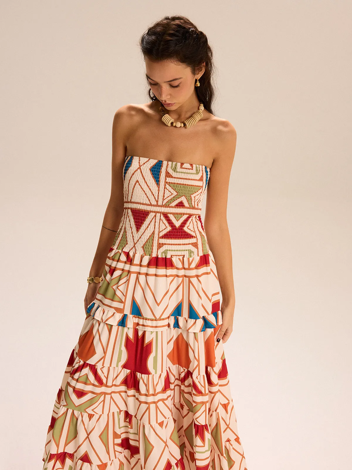 Color-Block Strapless Tiered Maxi Dress sold by COMMENSE product image thumbnail 5