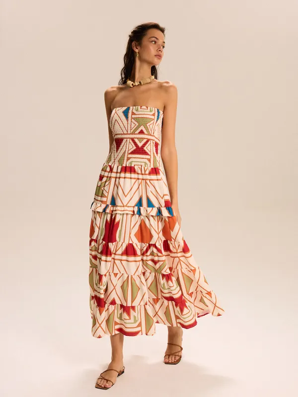 Color-Block Strapless Tiered Maxi Dress sold by COMMENSE