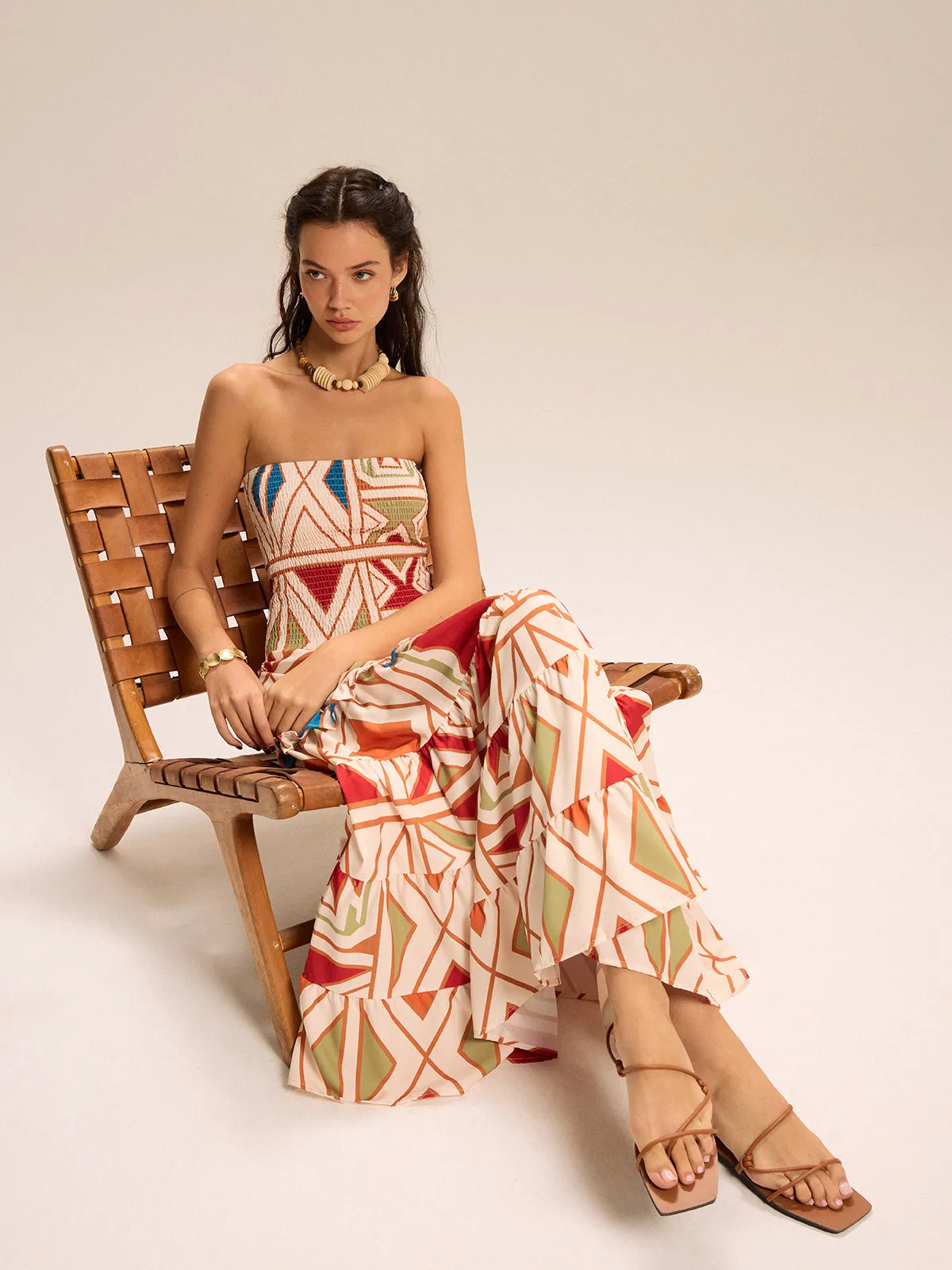 Color-Block Strapless Tiered Maxi Dress sold by COMMENSE product image thumbnail 4