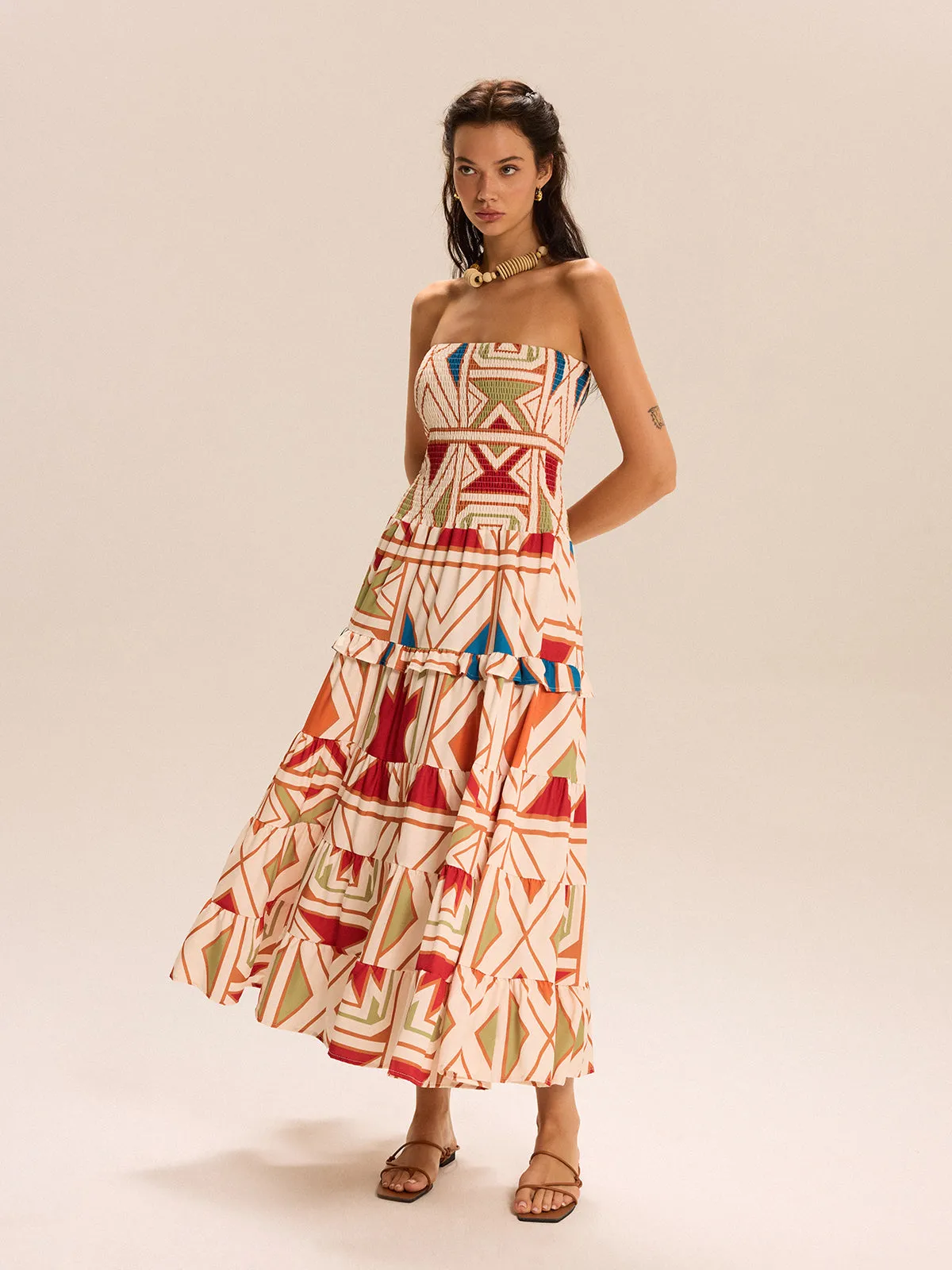 Color-Block Strapless Tiered Maxi Dress sold by COMMENSE product image thumbnail 2