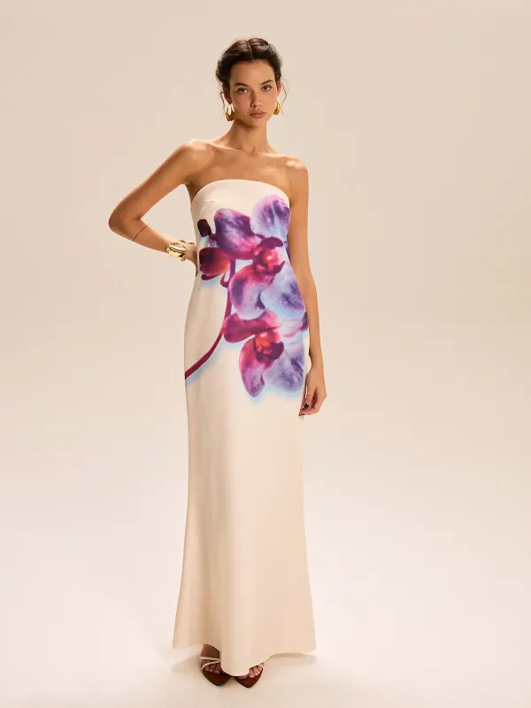 Strapless Floral Print Maxi Dress sold by COMMENSE
