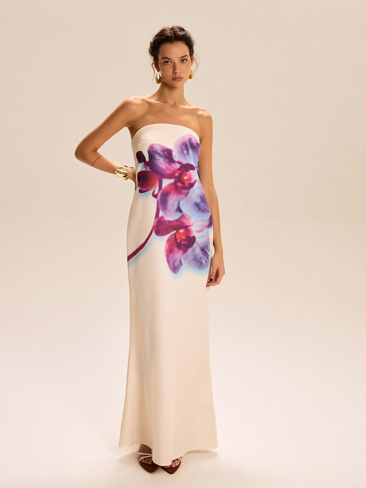 Strapless Floral Print Maxi Dress sold by COMMENSE