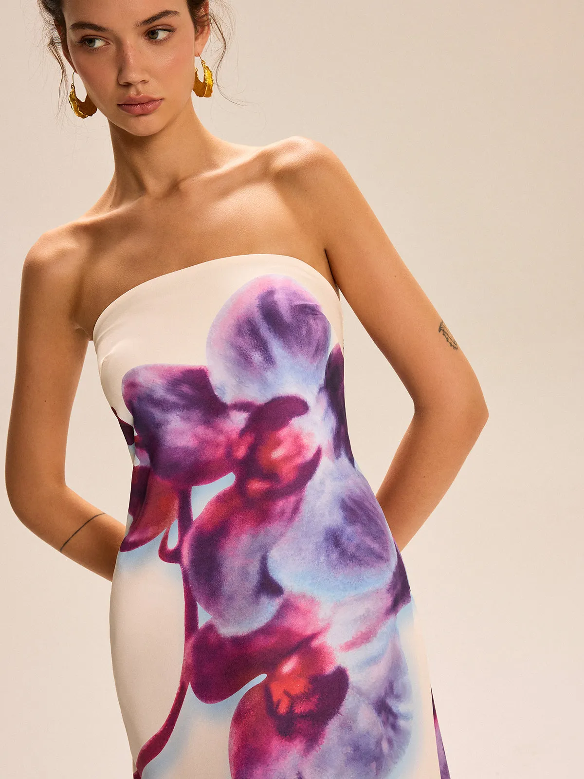 Strapless Floral Print Maxi Dress sold by COMMENSE product image thumbnail 2