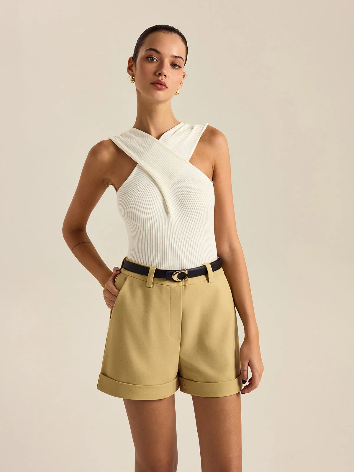 Ribbed Knit Crisscross Tank Top sold by COMMENSE