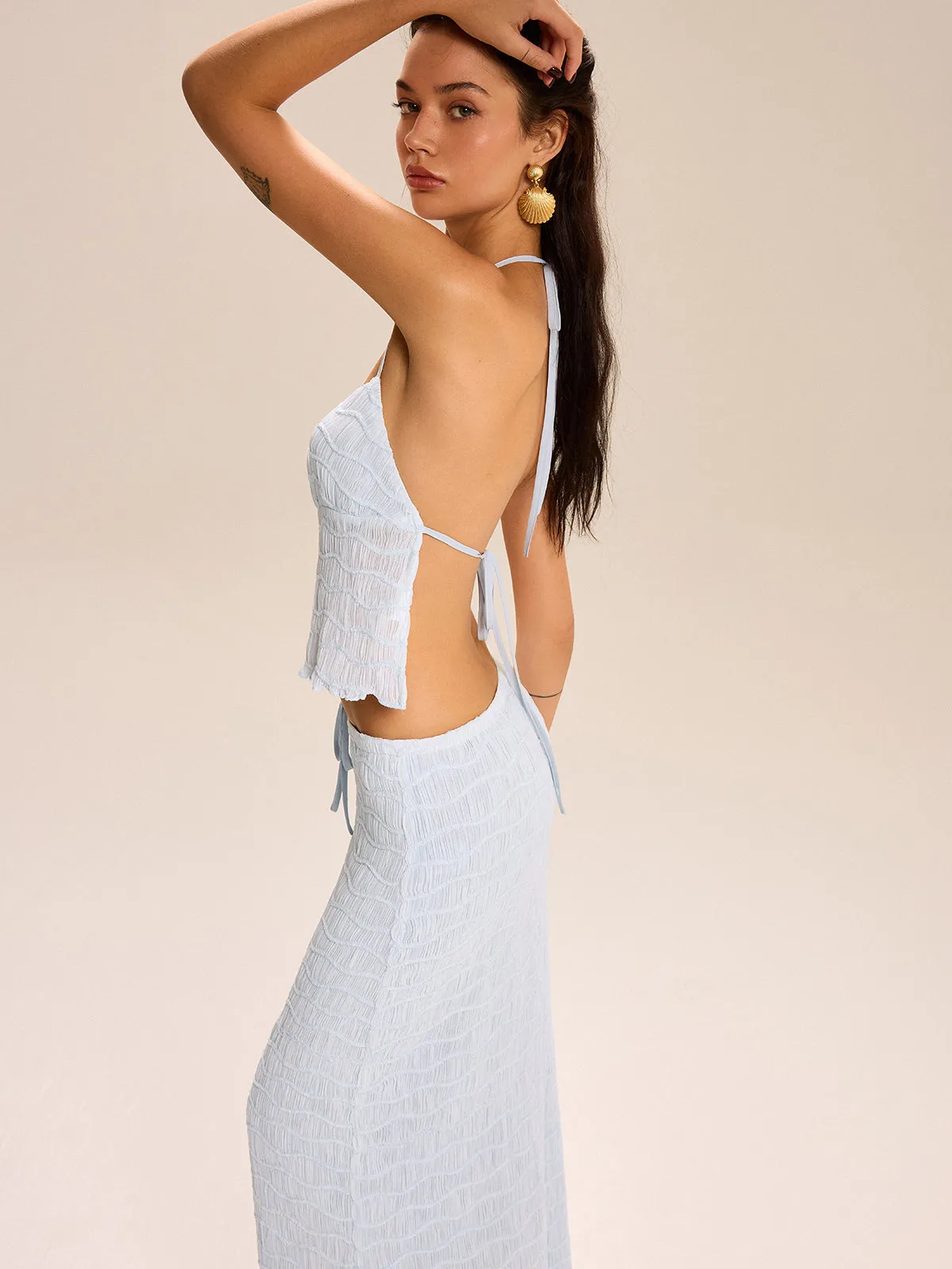 Textured Halter Crop Top and Skirt Set sold by COMMENSE product image thumbnail 5