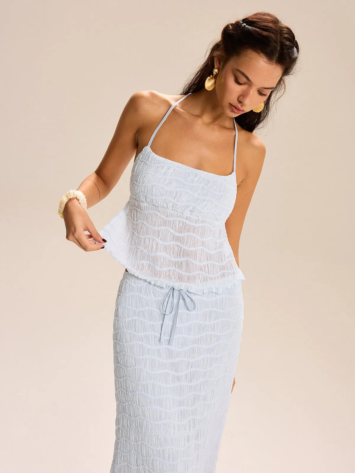 Textured Halter Crop Top and Skirt Set sold by COMMENSE product image thumbnail 2
