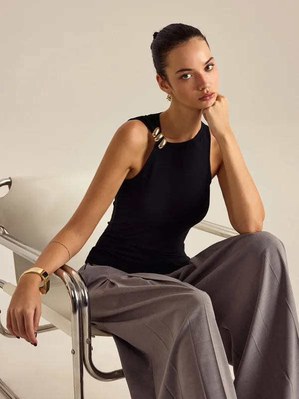 Metal Decor Sleeveless Top sold by COMMENSE