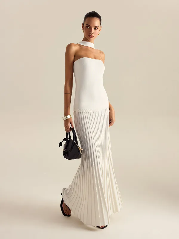Halterneck Pleated Maxi Dress sold by COMMENSE
