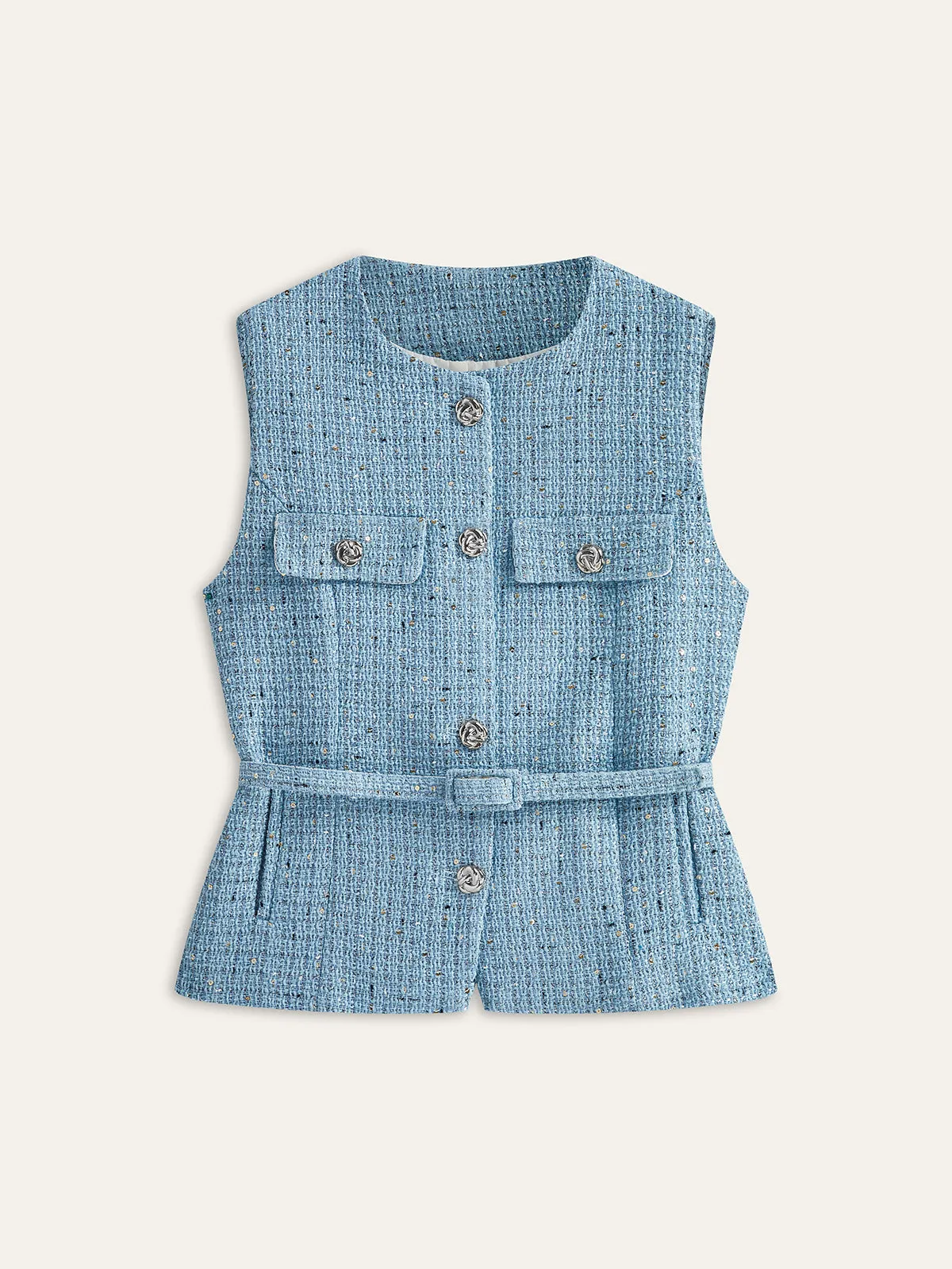 Tweed Sleeveless Belted Vest sold by COMMENSE