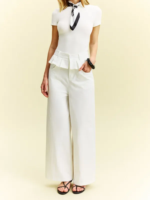 Wide-Leg Pants with Ruffle Detail sold by COMMENSE