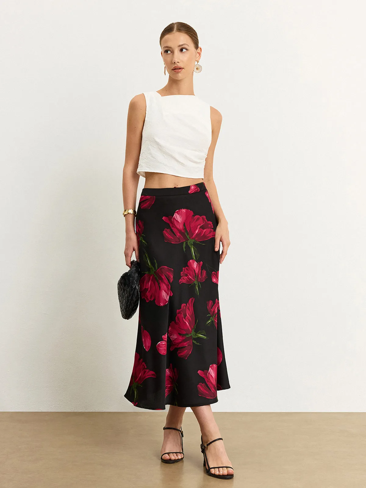 Satin Rose Midi Skirt sold by COMMENSE product image thumbnail 3