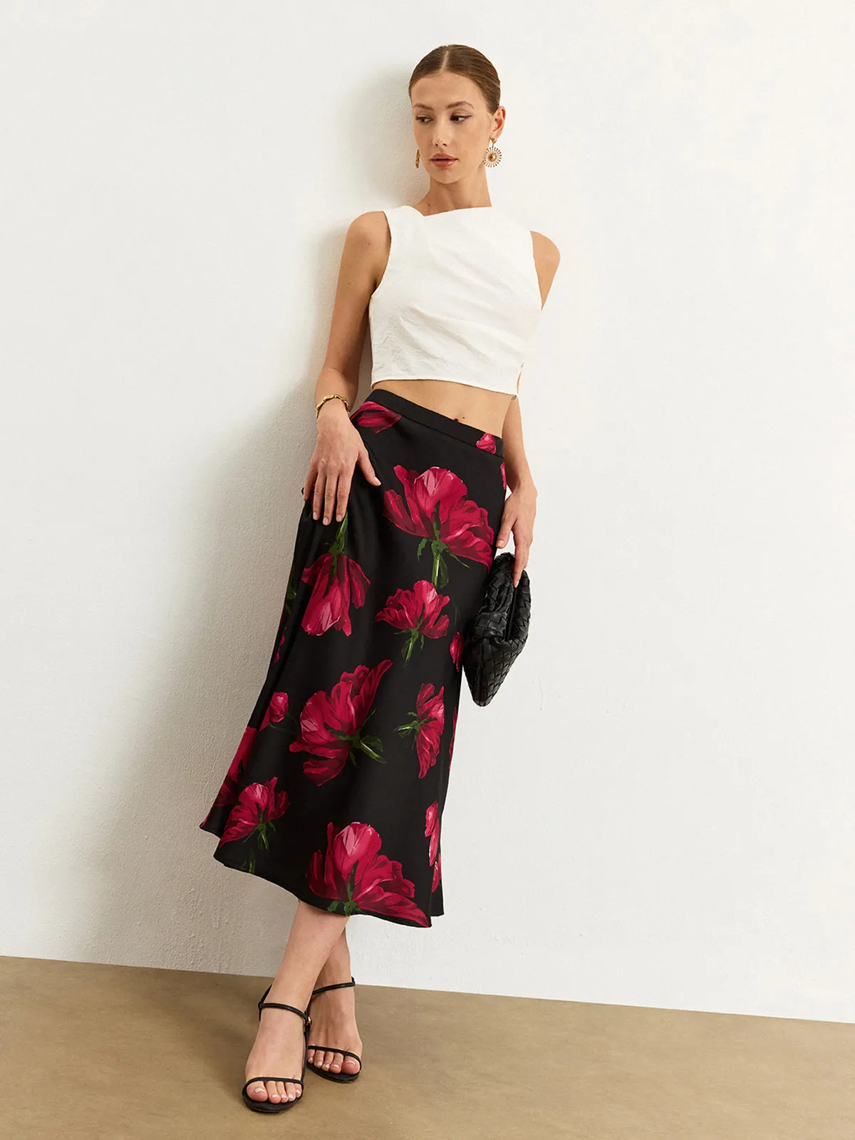 Satin Rose Midi Skirt sold by COMMENSE product image thumbnail 2