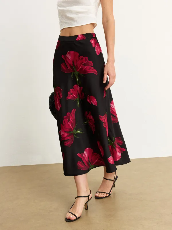 Satin Rose Midi Skirt sold by COMMENSE