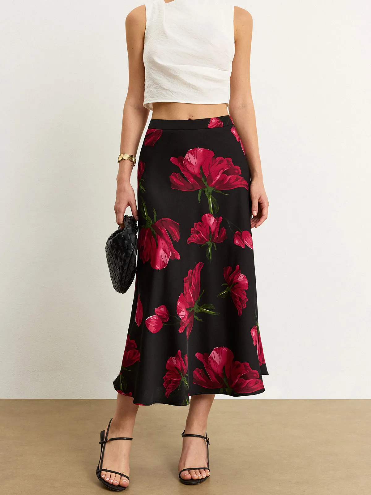 Satin Rose Midi Skirt sold by COMMENSE product image thumbnail 5