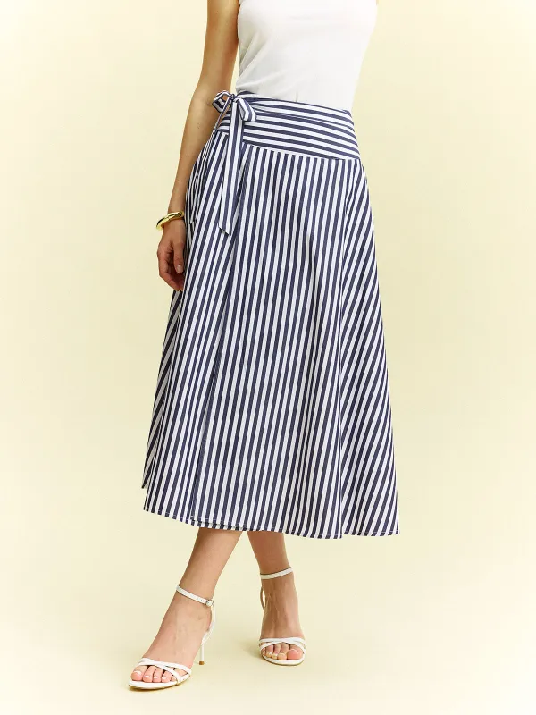 Striped Wrap-Around Midi Skirt sold by COMMENSE