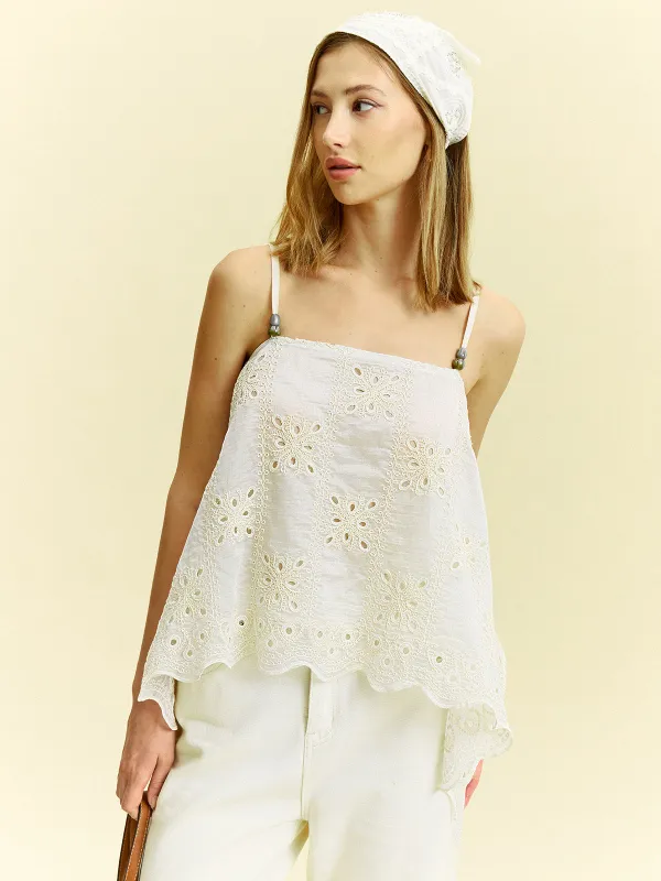 Embroidered Eyelet Cami Top sold by COMMENSE