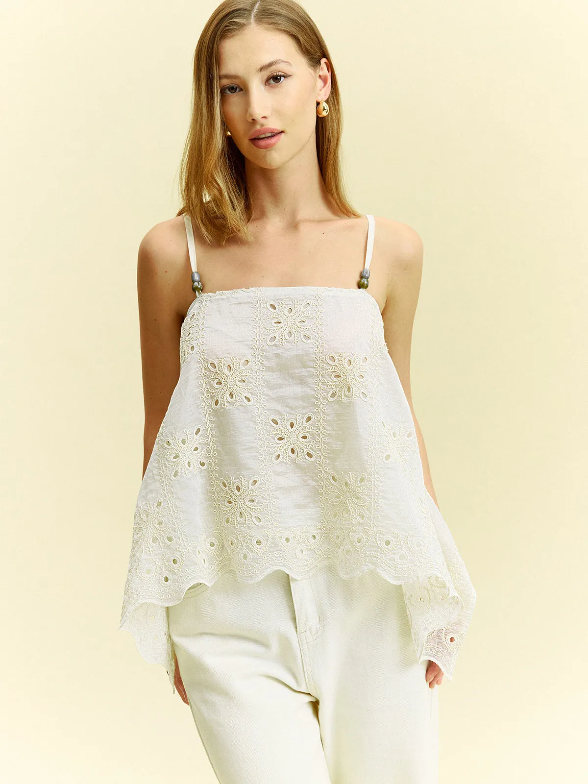 Semi-Sheer Embroidered Eyelet Cami Top sold by COMMENSE product image thumbnail 3