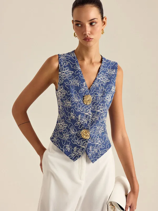 Floral Embroidered Vest sold by COMMENSE