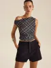 Asymmetrical Plaid Top sold by COMMENSE