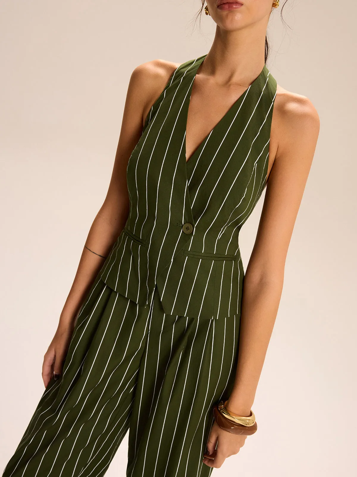Striped Halter-Neck Vest and Wide-Leg Pants Set sold by COMMENSE product image thumbnail 5