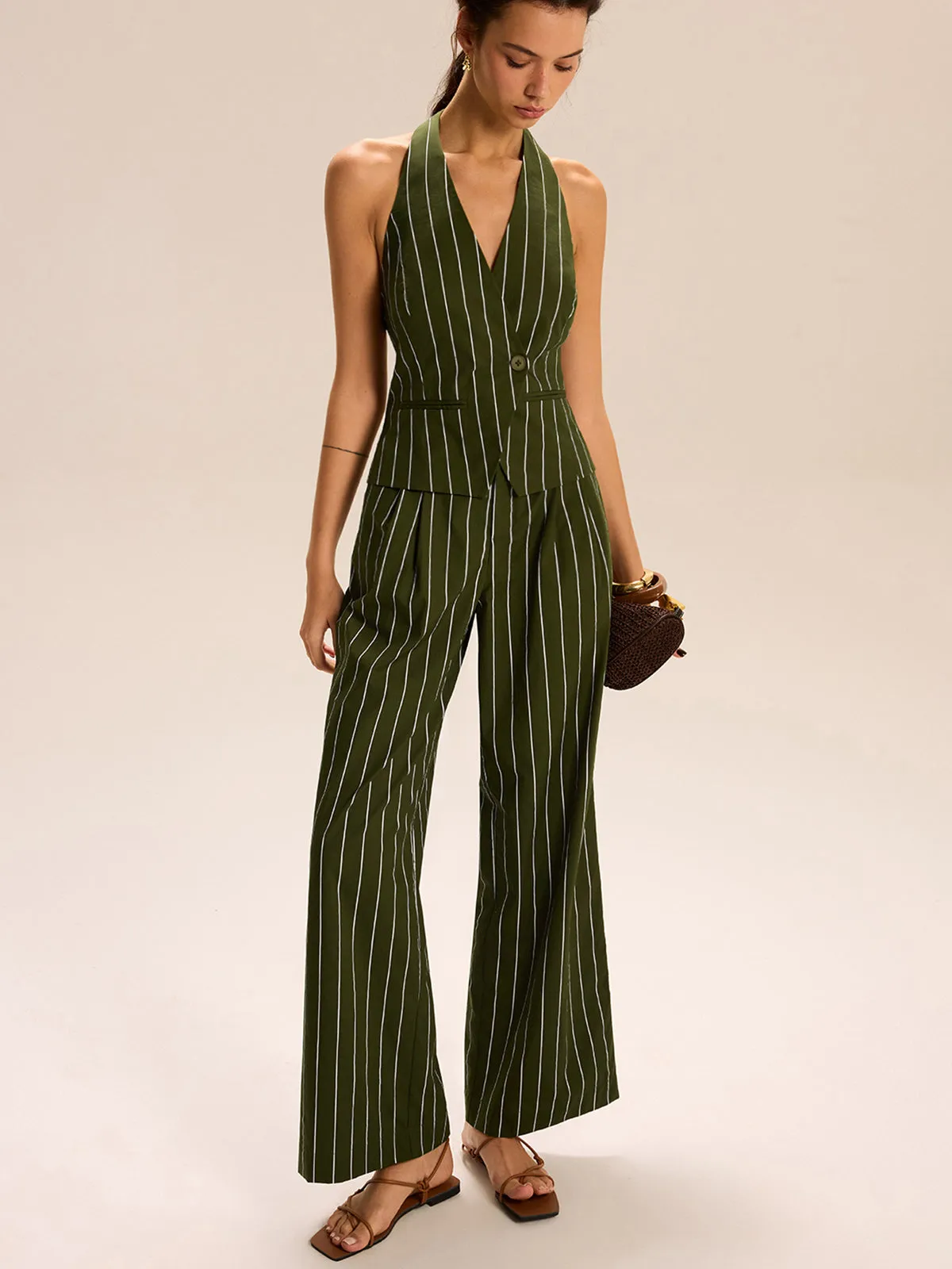 Striped Halter-Neck Vest and Wide-Leg Pants Set sold by COMMENSE product image thumbnail 3