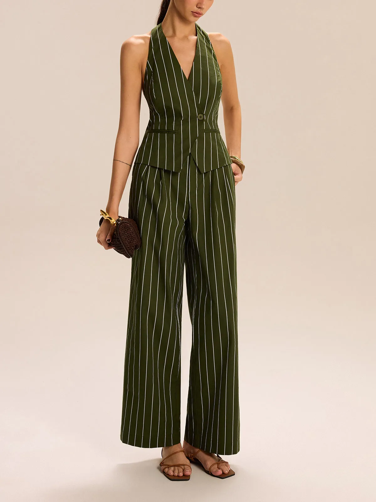 Striped Halter-Neck Vest and Wide-Leg Pants Set sold by COMMENSE product image thumbnail 2