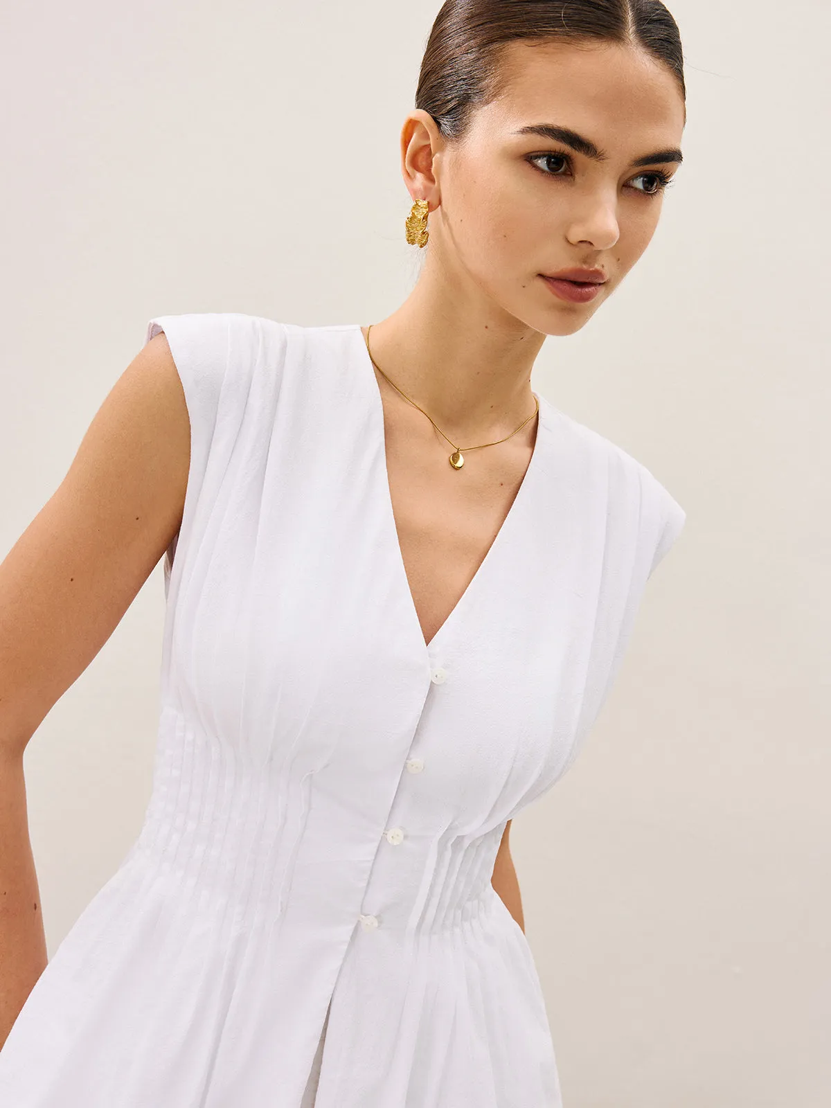 Pleated Peplum V-Neck Blouse sold by COMMENSE product image thumbnail 4