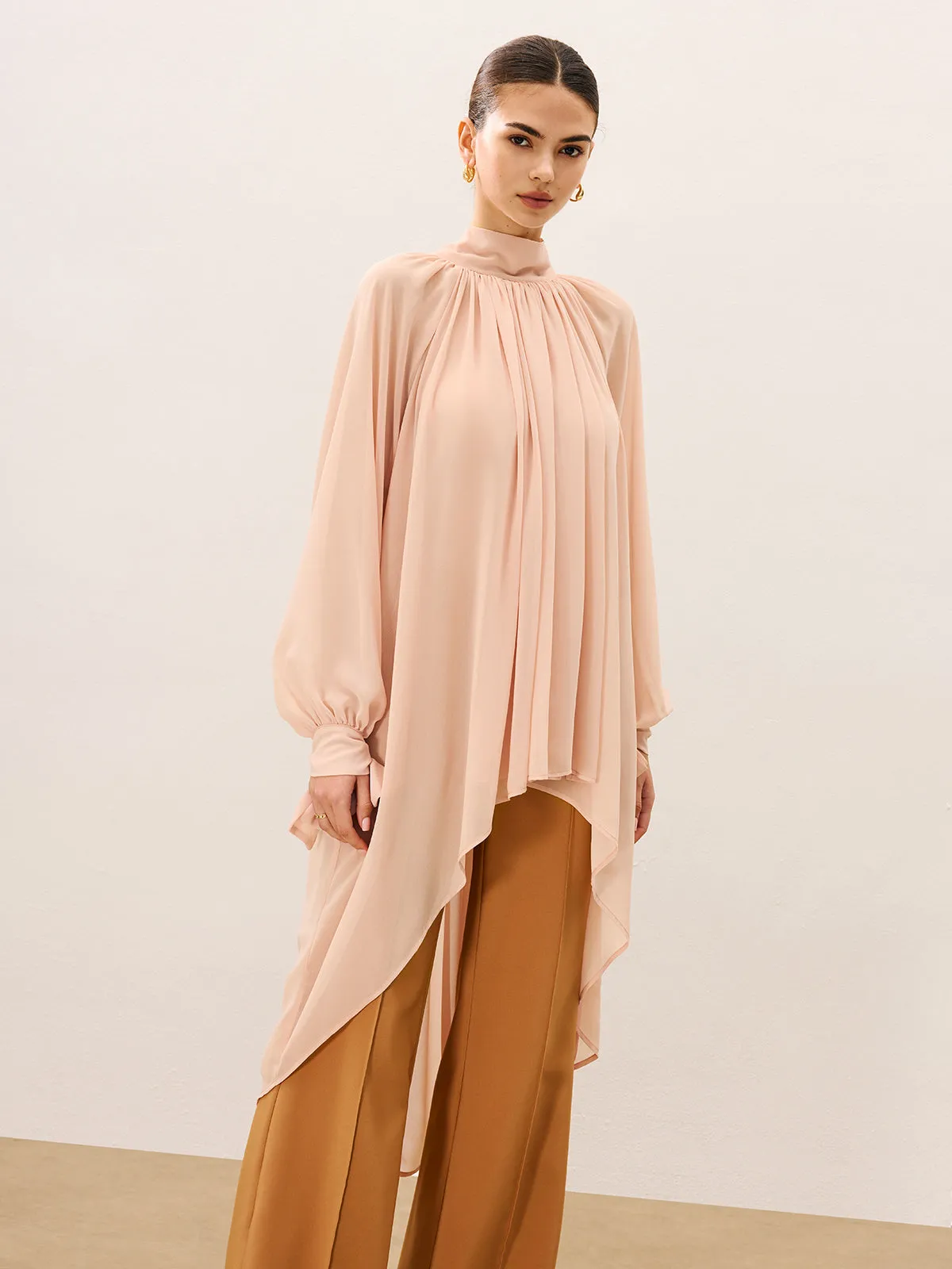 Ruffled Oversized Semi-Sheer Chiffon Blouse sold by COMMENSE product image thumbnail 5