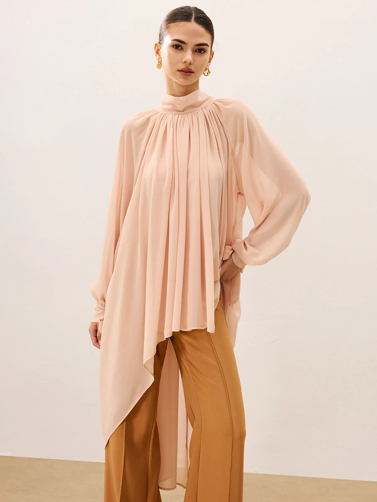 Ruffled Oversized Semi-Sheer Chiffon Blouse sold by COMMENSE product image thumbnail 3