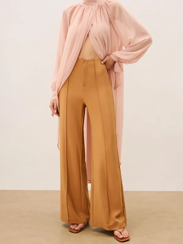 Trimmed Mid-Rise Wide-Leg Pants sold by COMMENSE
