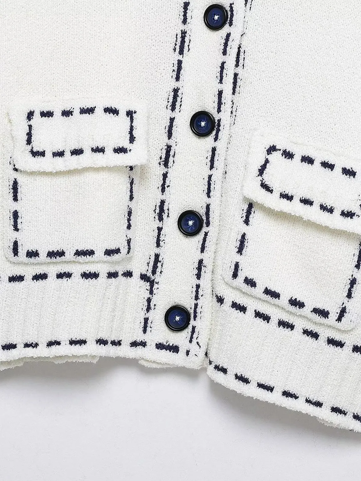 Short-Sleeved Cropped Cardigan with Contrast Stitching sold by COMMENSE product image thumbnail 5