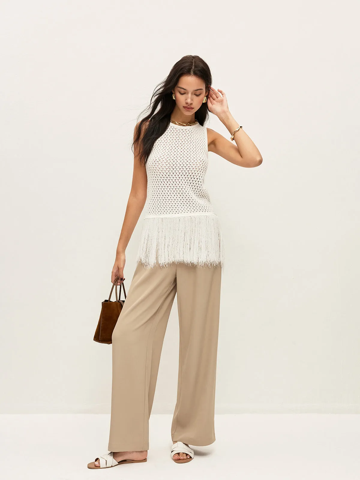 Semi-Sheer Knit Vest With Fringe Hem sold by COMMENSE product image thumbnail 3