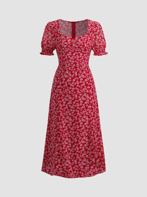 Square Neck Floral Midi Dress sold by COMMENSE