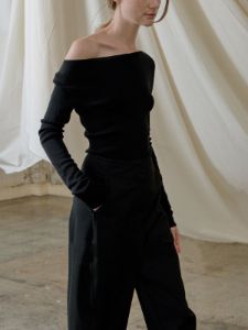 Long Sleeve Off Shoulder Elegant Knit Top sold by COMMENSE
