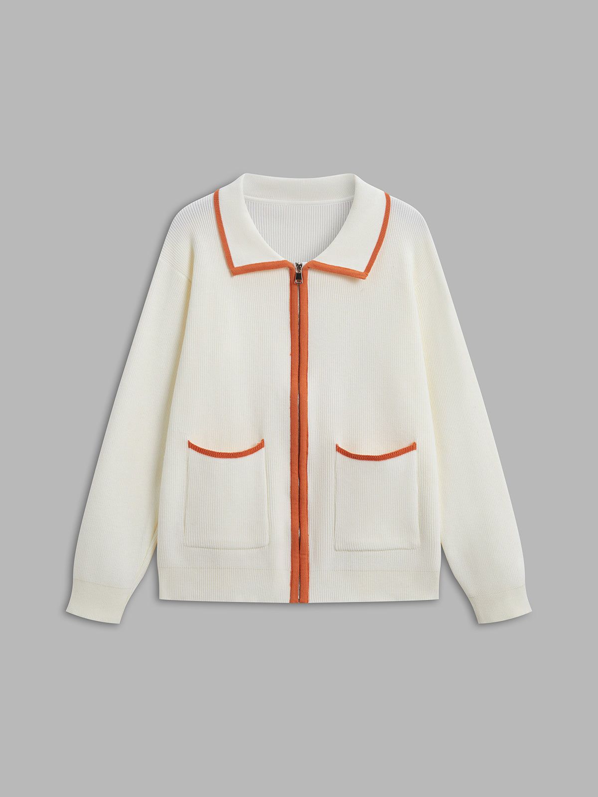 Contrast Binding Collared Cardigan sold by COMMENSE