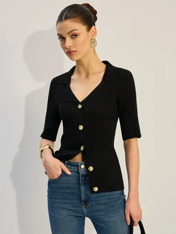 Knit Button-Up Blouse sold by COMMENSE