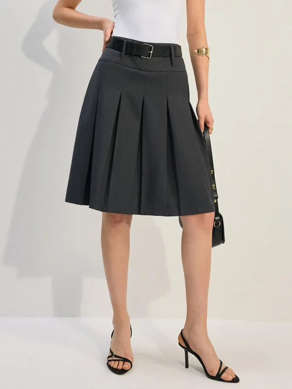 Belted Pleated Skirt sold by COMMENSE