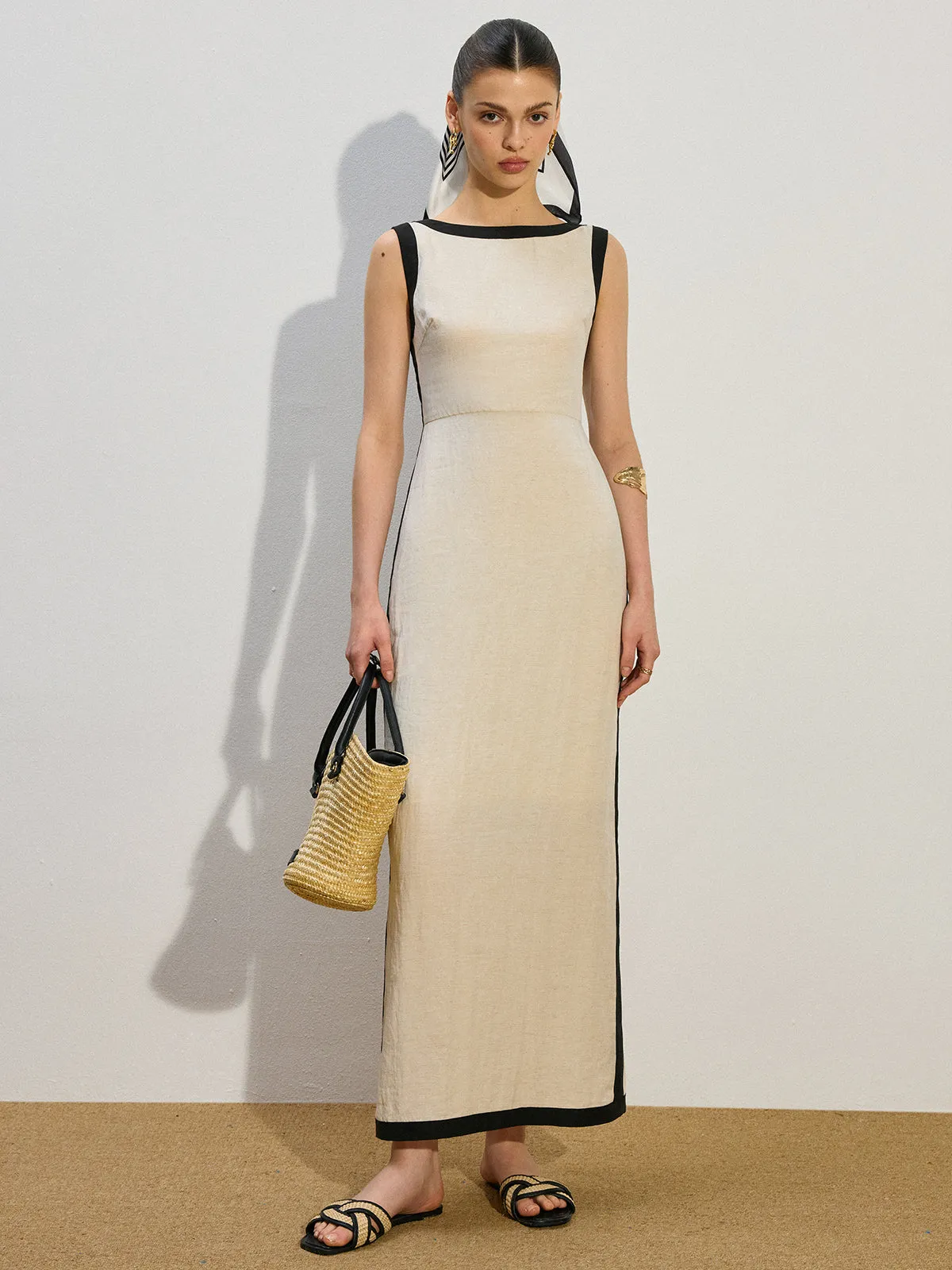 Contrast Trim Maxi Dress sold by COMMENSE