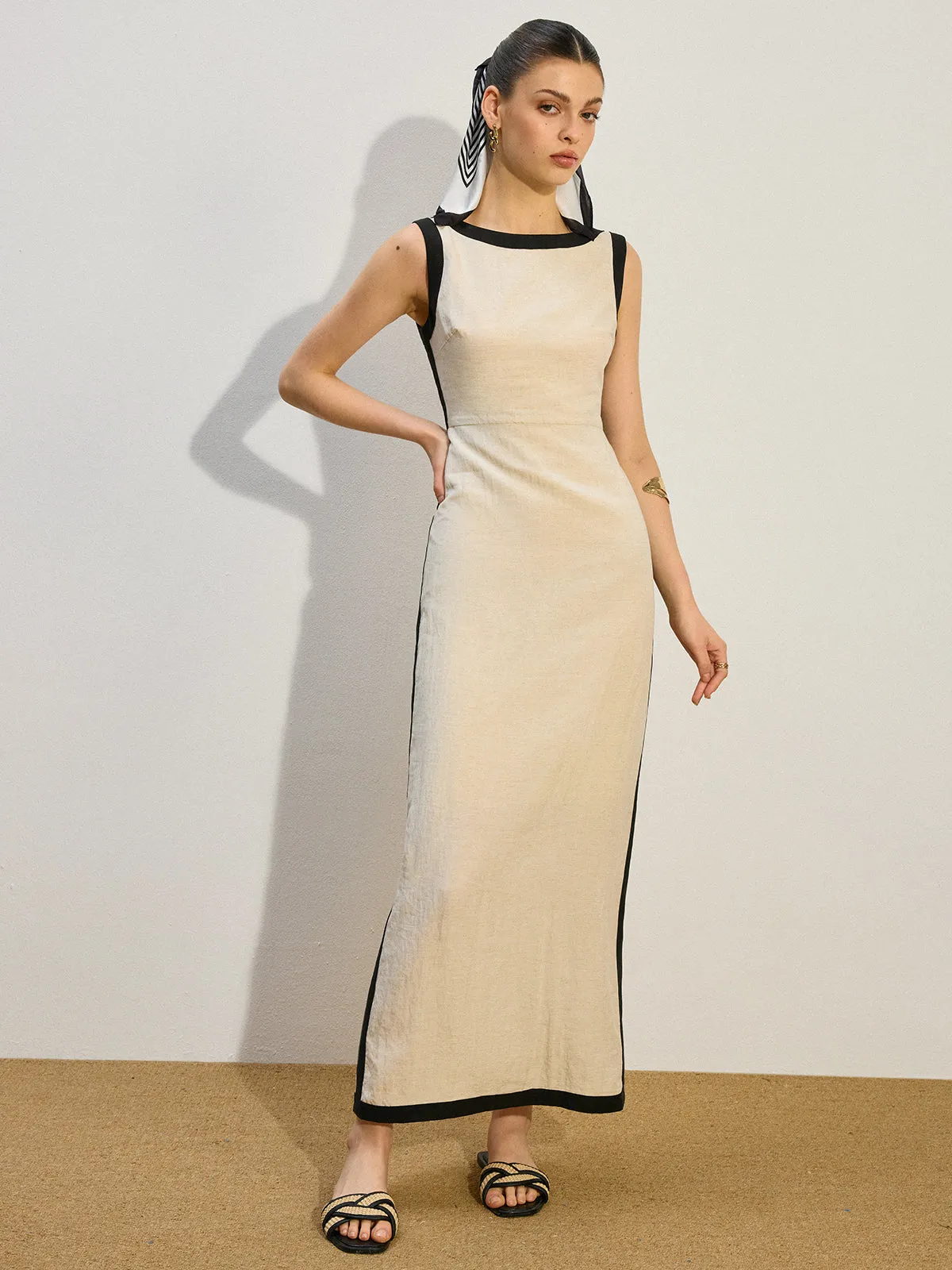 Contrast Trim Maxi Dress sold by COMMENSE product image thumbnail 5