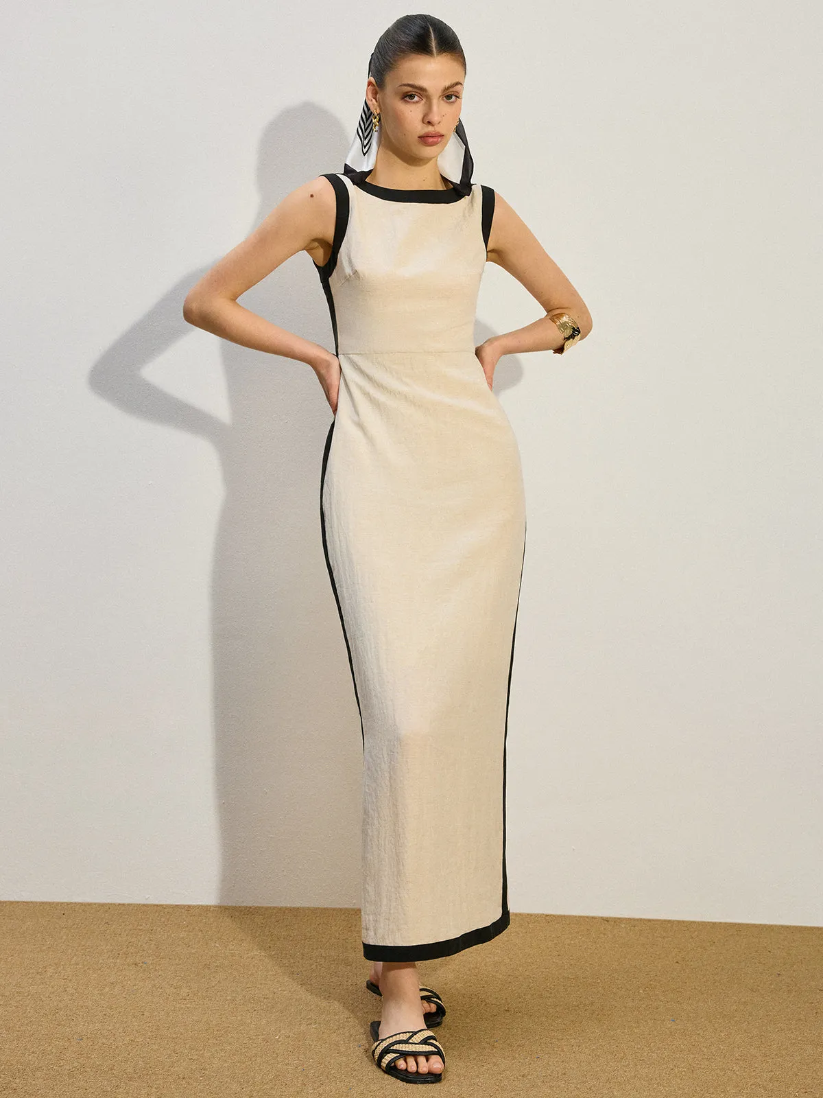 Contrast Trim Maxi Dress sold by COMMENSE product image thumbnail 3