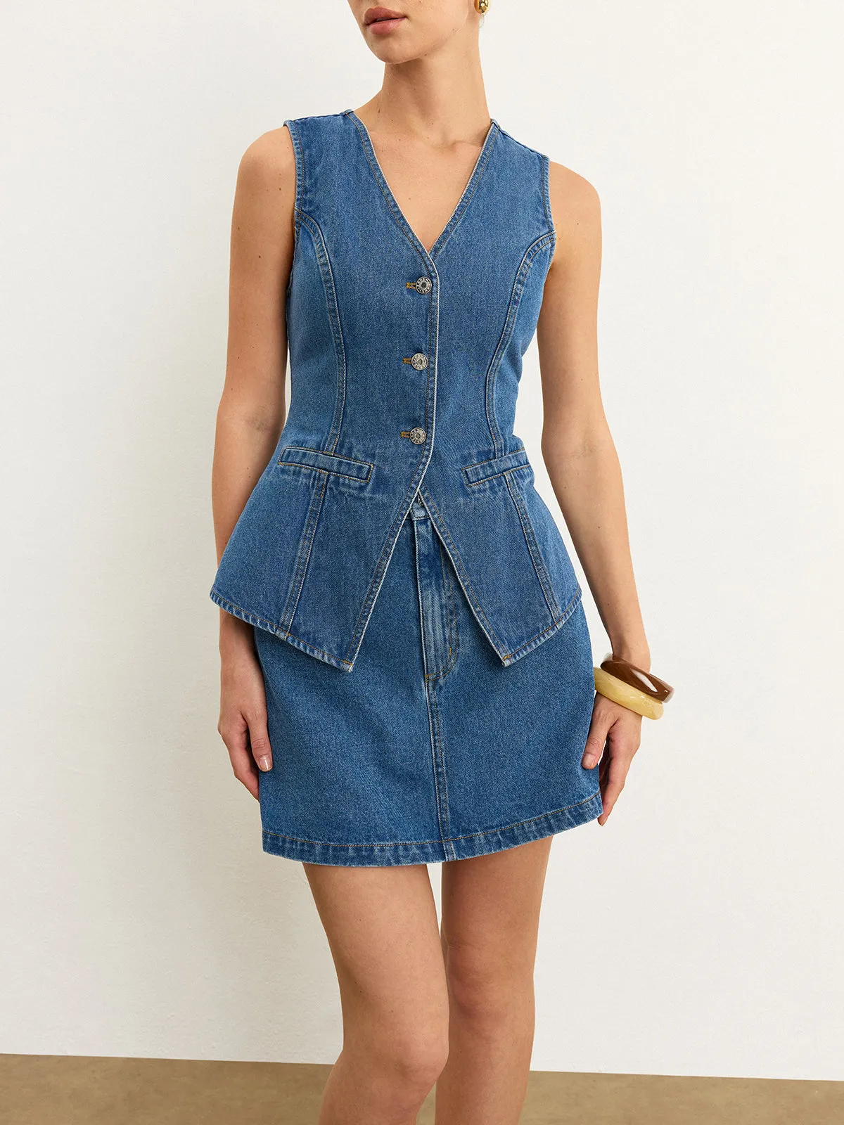 Sleeveless Denim Skirt Set sold by COMMENSE